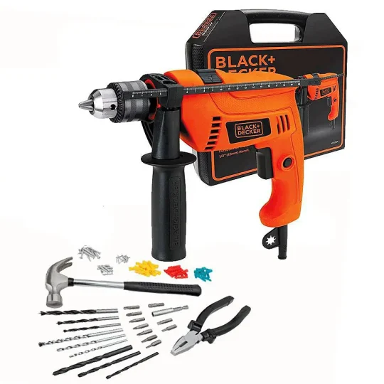 Furadeira De Impacto 550W HD555K88 Maleta 82 Acessórios Black Decker
